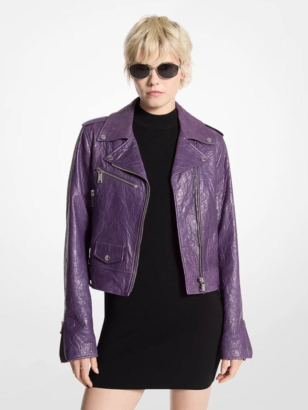 Michael Kors Crinkled leather bomber jacket IRIS